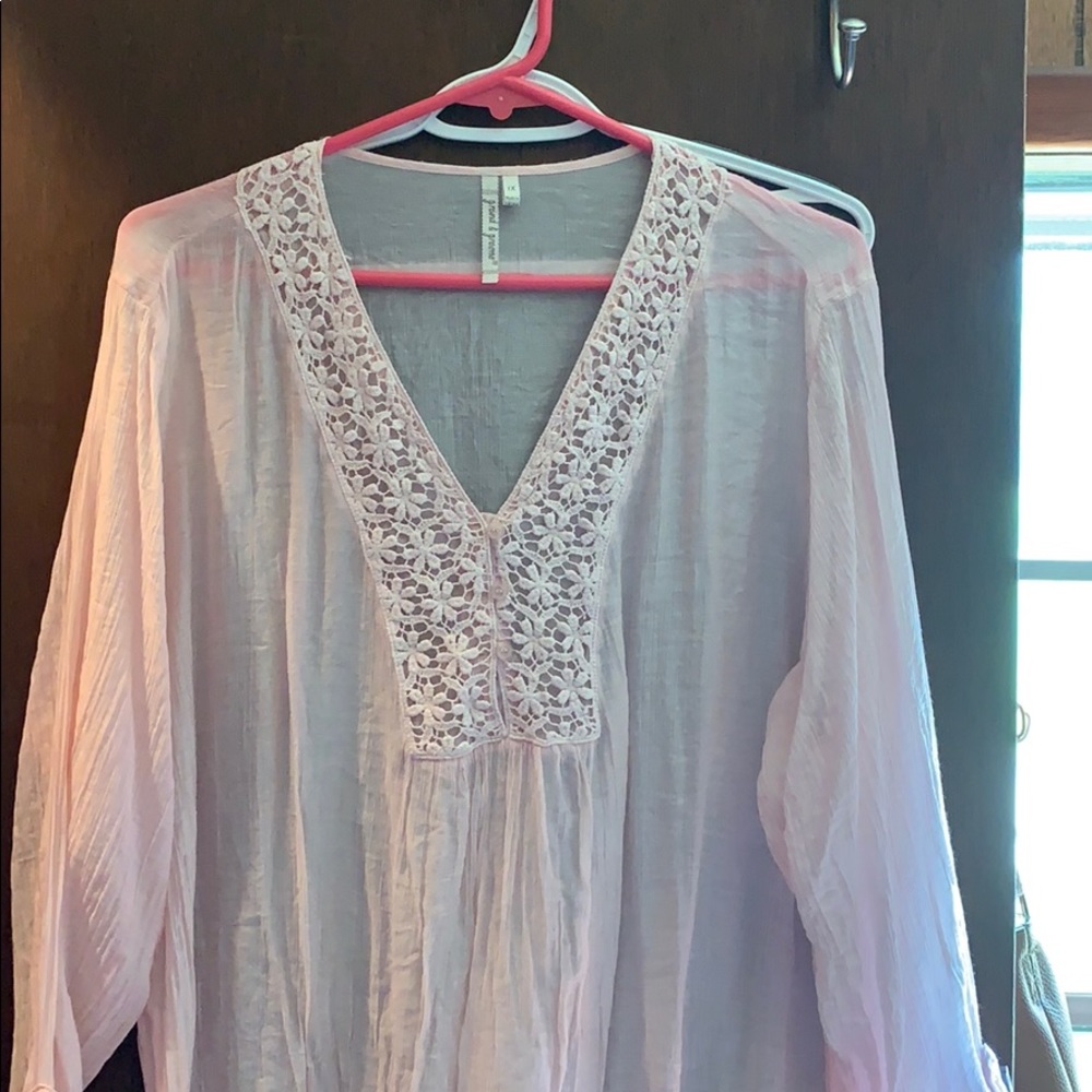 Light Pink sheer dress shirt.